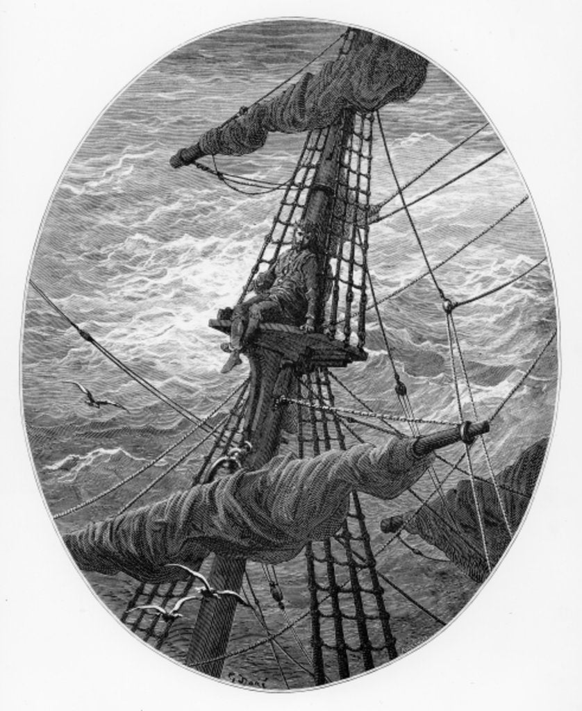 Detail of The Mariner up the mast during a storm by Gustave Dore