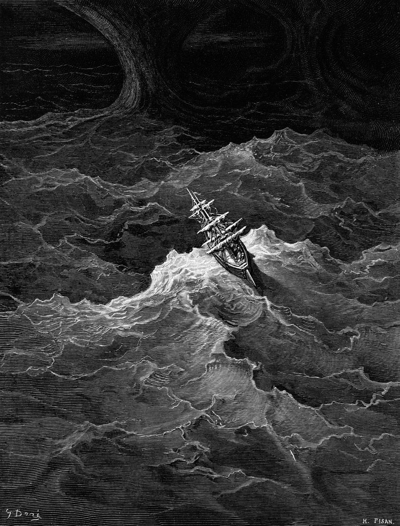 Detail of Ship in stormy sea, 1876 by Gustave Dore