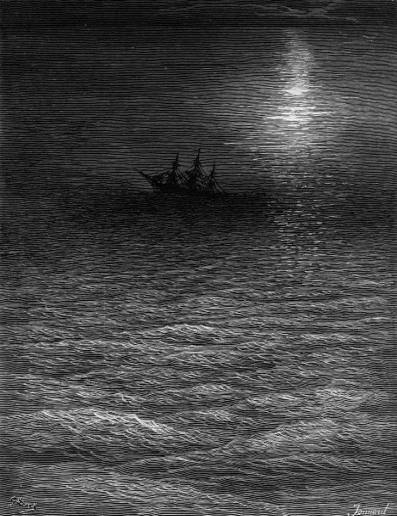Detail of The marooned ship in a moonlit sea by Gustave Dore