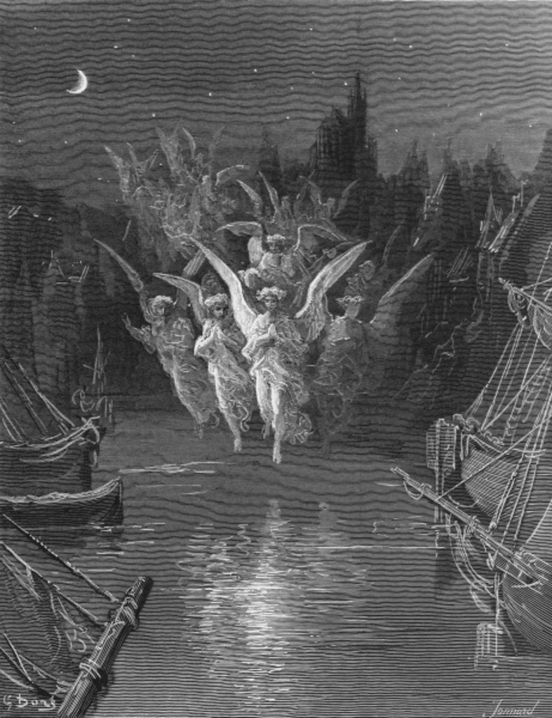 Detail of The angelic spirits leave the dead bodies and appear in their own forms of light by Gustave Dore