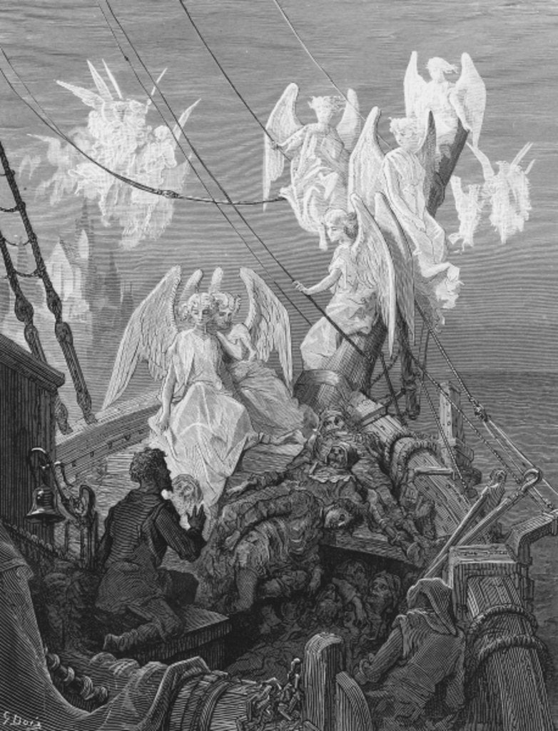 Detail of The mariner sees the band of angelic spirits by Gustave Dore