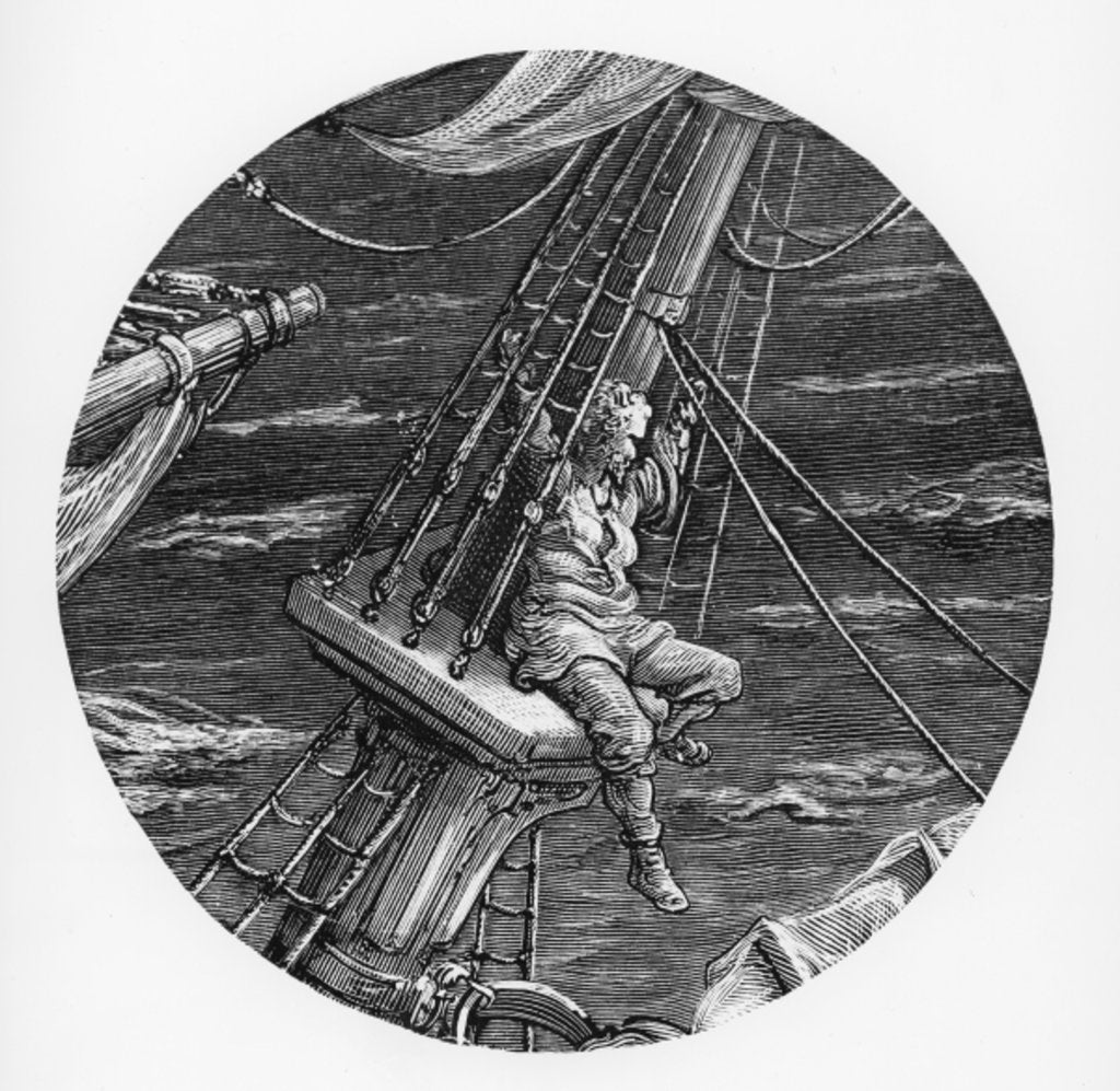 Detail of The Mariner aloft in the poop of the ship by Gustave Dore