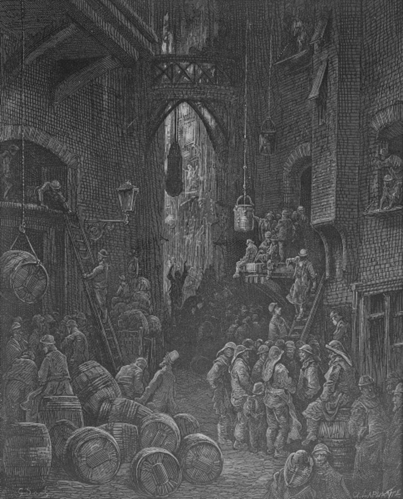Detail of A Riverside Street by Gustave Dore