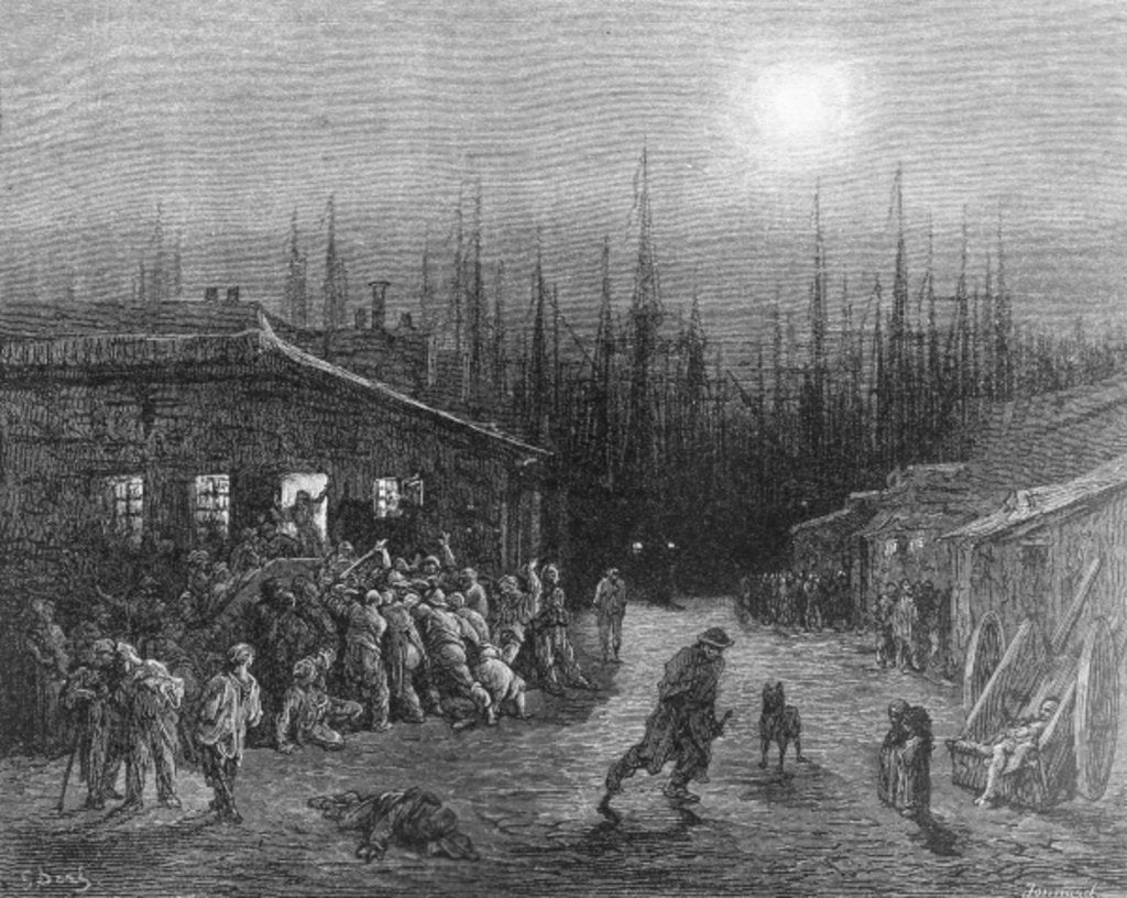 Detail of The Docks Night Scene by Gustave (after) Dore