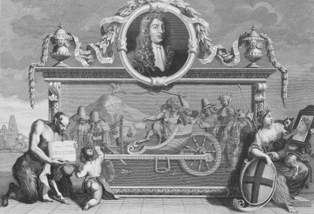 Detail of Frontispiece for 'Hudibras' including a portrait of Samuel Butler, c.1725 by William (after) Hogarth