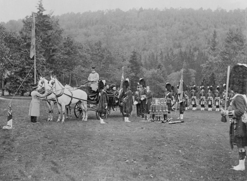 Detail of Queen Victoria presenting colours to the Cameron Highlanders, 1873 by English Photographer