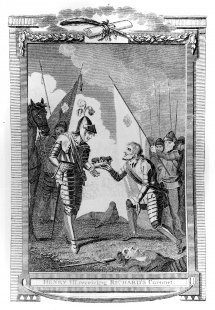 Detail of The Earl of Richmond presented with the Crown of England after the Battle of Bosworth by English School