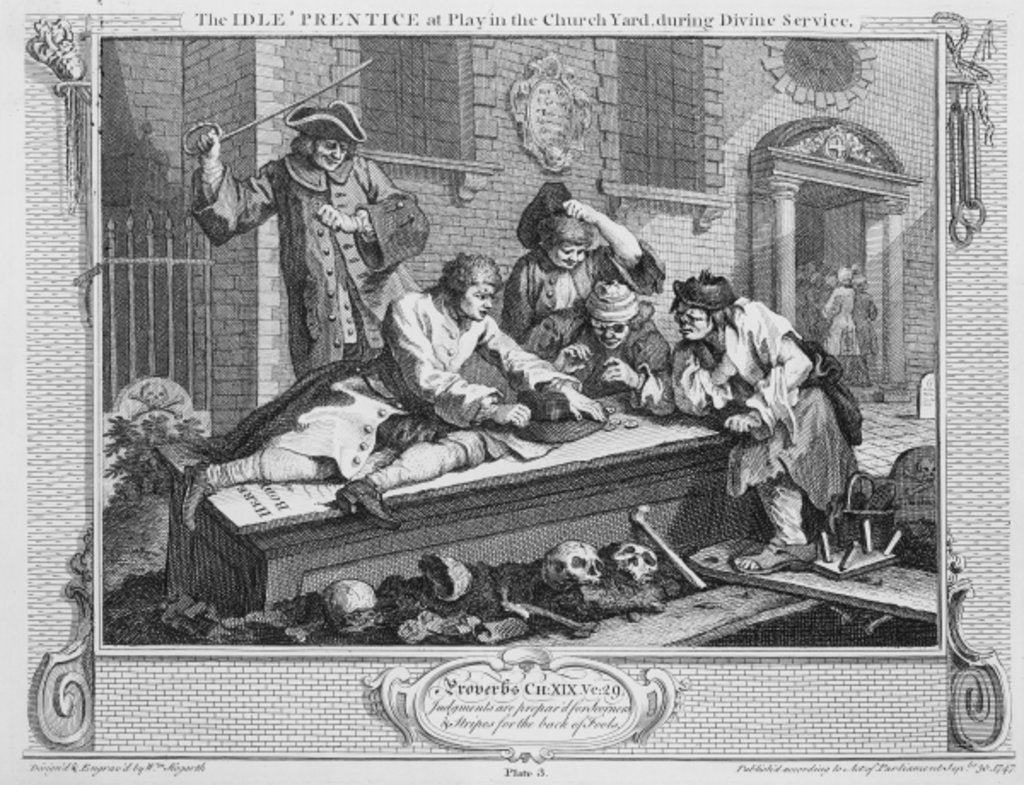 Detail of The Idle 'Prentice at Play in the Church Yard During Divine Service, plate III of 'Industry and Idleness', 1747 by William Hogarth