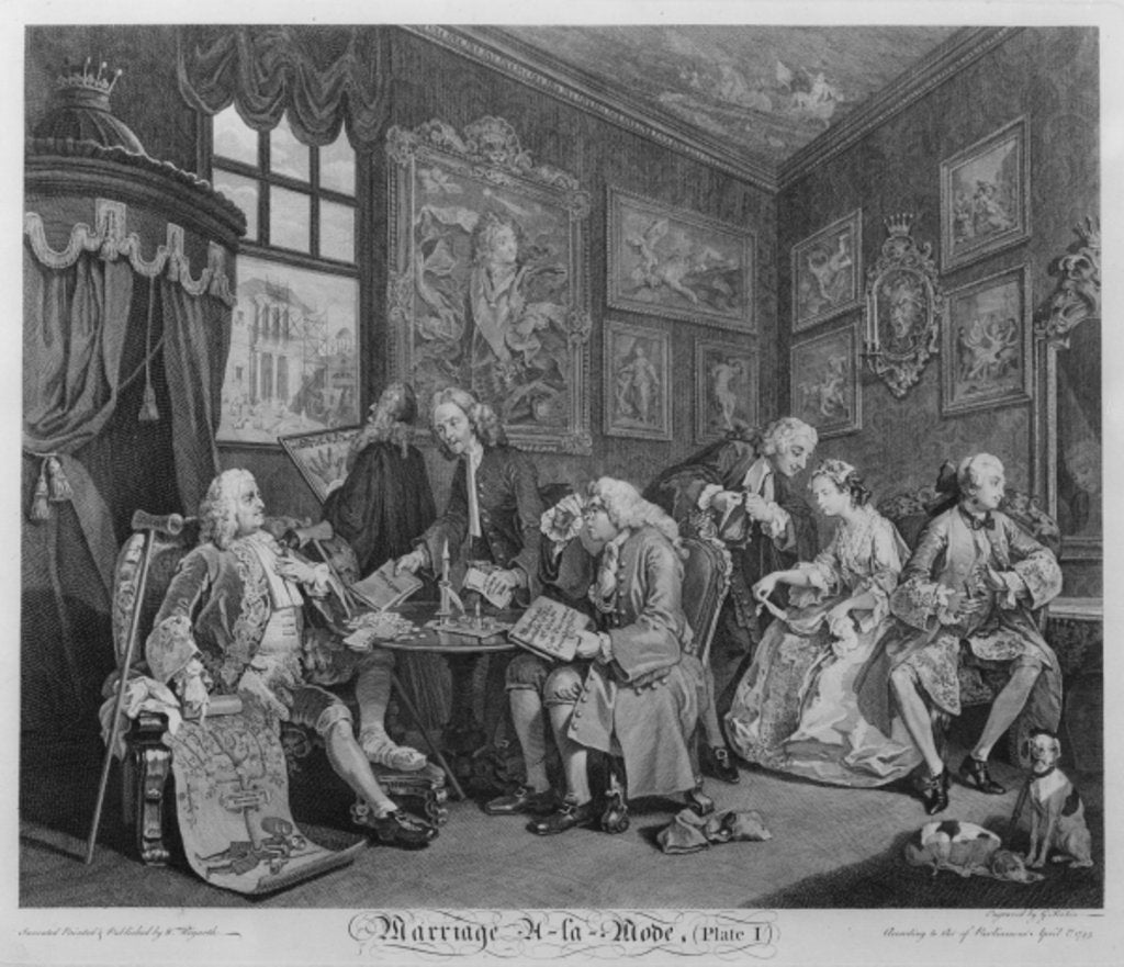 Detail of Marriage a la Mode, Plate I, The Marriage Settlement, 1745 by William Hogarth