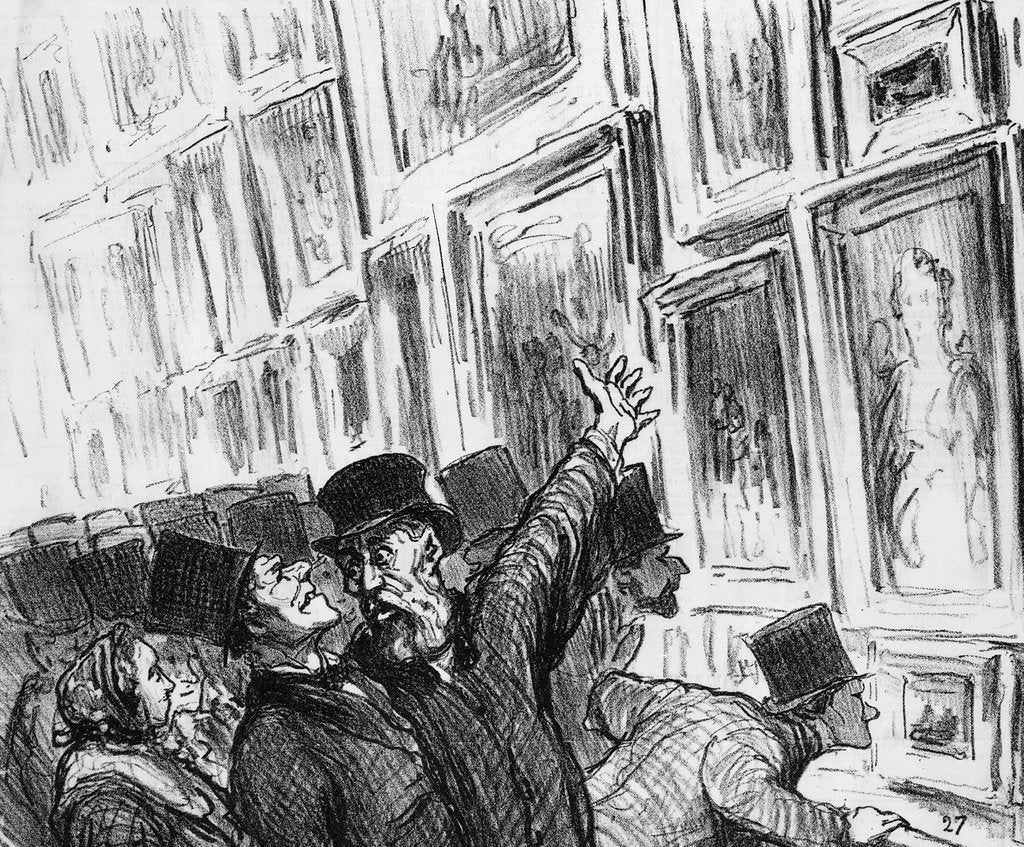 Detail of Artist being comforted at the 1859 Paris Salon over the position of his work in the exhibition by Honore Daumier