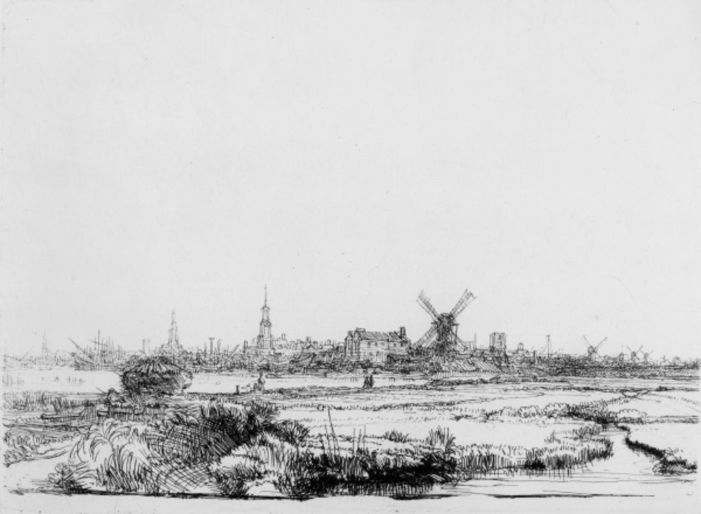 Detail of View of Amsterdam, c.1640 by Rembrandt Harmensz. van Rijn