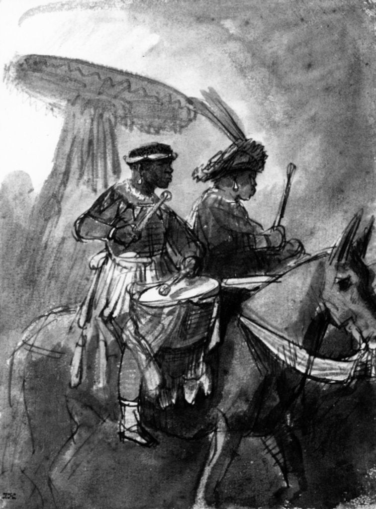 Detail of A Drummer and Commander mounted on mules, c.1638 by Rembrandt Harmensz. van Rijn