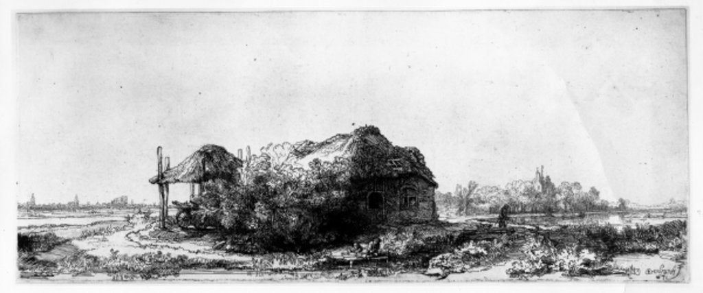 Detail of Landscape with a Cottage and Haybarn by Rembrandt Harmensz. van Rijn