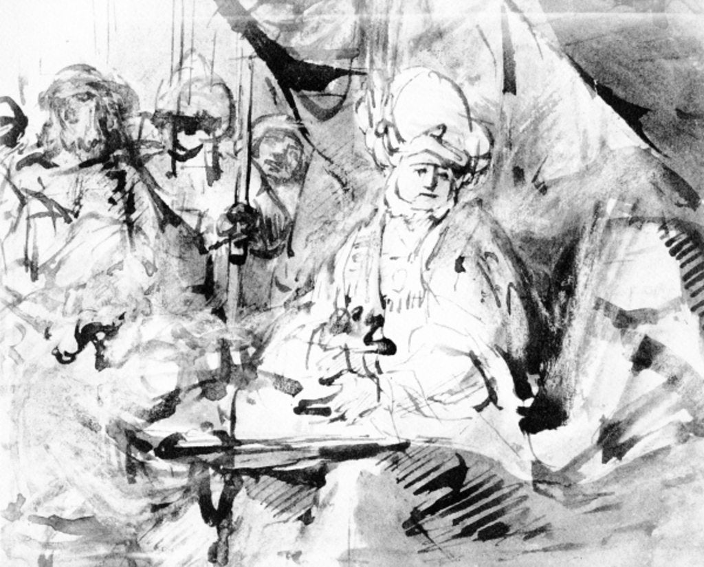 Detail of Pilate washing his hands, c.1665 by Rembrandt Harmensz. van Rijn (school of)