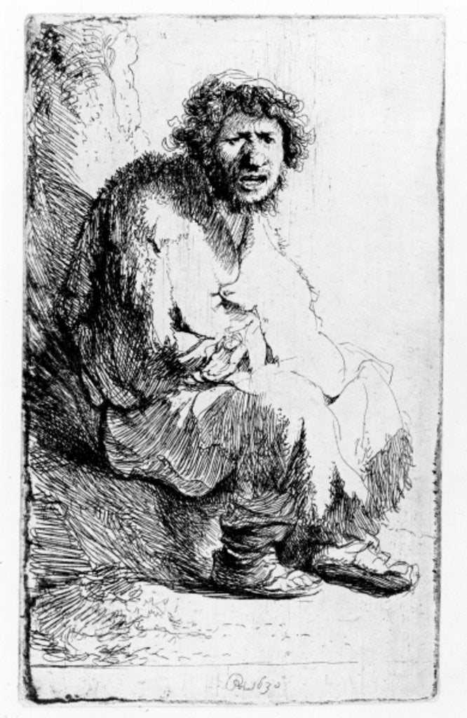 Detail of Beggar seated on a bank, 1630 by Rembrandt Harmensz. van Rijn