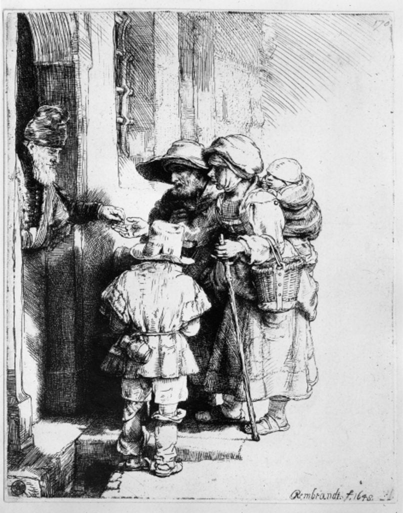 Detail of Beggars receiving alms, 1648 by Rembrandt Harmensz. van Rijn