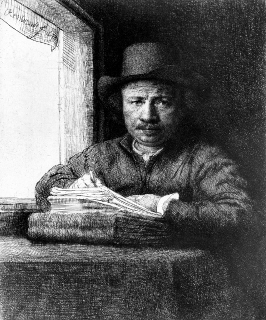 Detail of Self portrait while drawing, 1648 by Rembrandt Harmensz. van Rijn