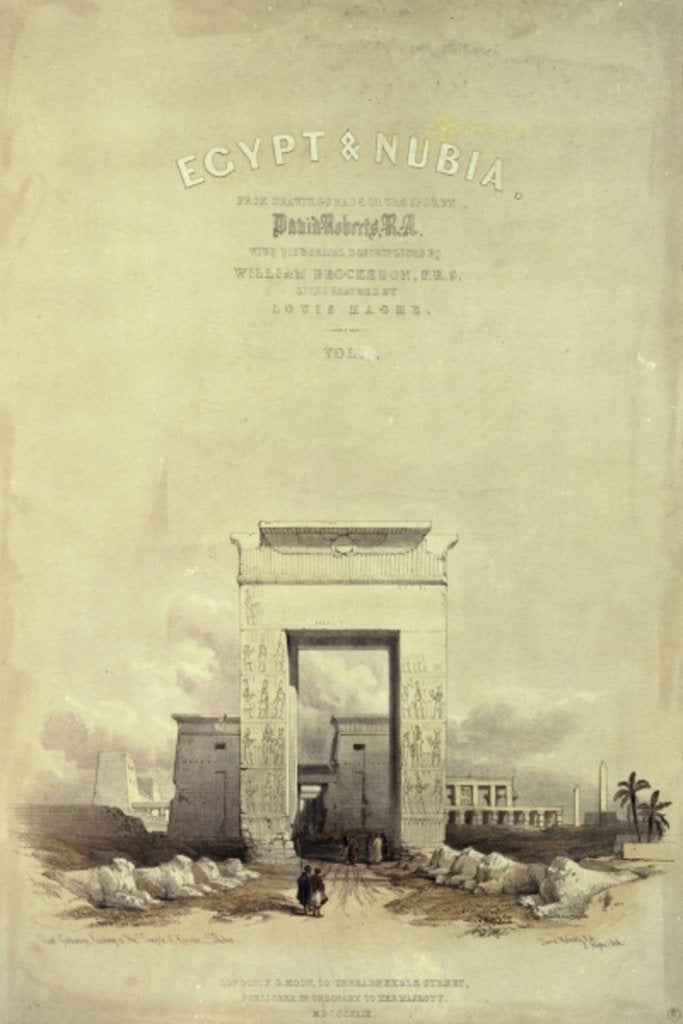 Detail of Great Gateway leading to the Temple of Karnak, titlepage to 'Egypt and Nubia', lithograph by Louis Haghe, published 1849 by David (after) Roberts