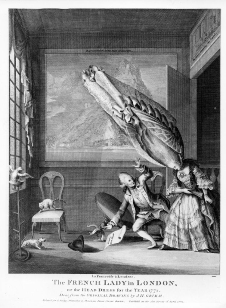 Detail of The French Lady in London or The Head Dress of the Year 1771, printed for S. Sledge, 1771 by Samuel Hieronymous Grimm