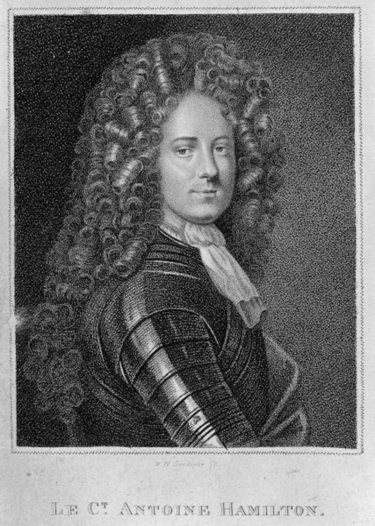 Detail of Frontispiece to the 'Memoirs of Count Grammont' showing a portrait of the author, Antoine Hamilton by English School