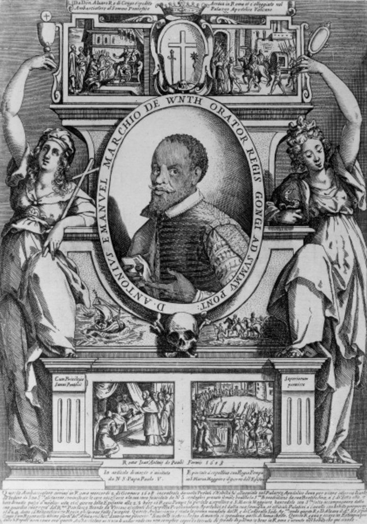 Detail of Portrait of Ambassador Antonius Emanuel, with four historical scenes from his life, 1608 by Raffaello (attr. to) Schiaminossi