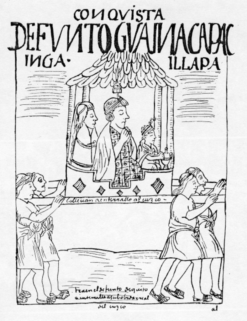Detail of The body of Huayana Capac being carried from Quito to Cuzco for burial by Felipe Huaman Poma de Ayala