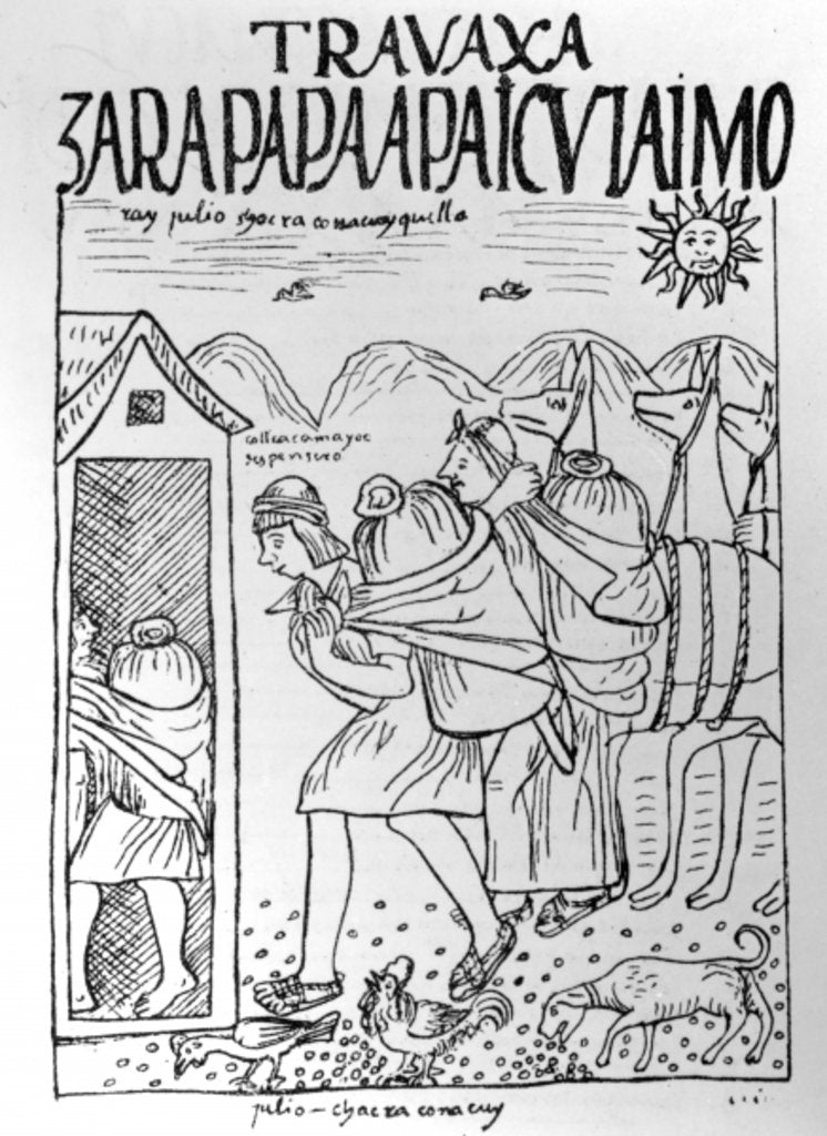 Detail of The Month of July, storing maize and potatoes by Felipe Huaman Poma de Ayala