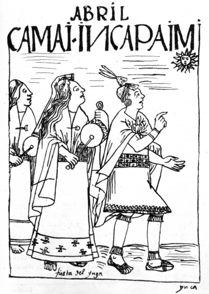 Detail of The month of April, Inca festival by Felipe Huaman Poma de Ayala