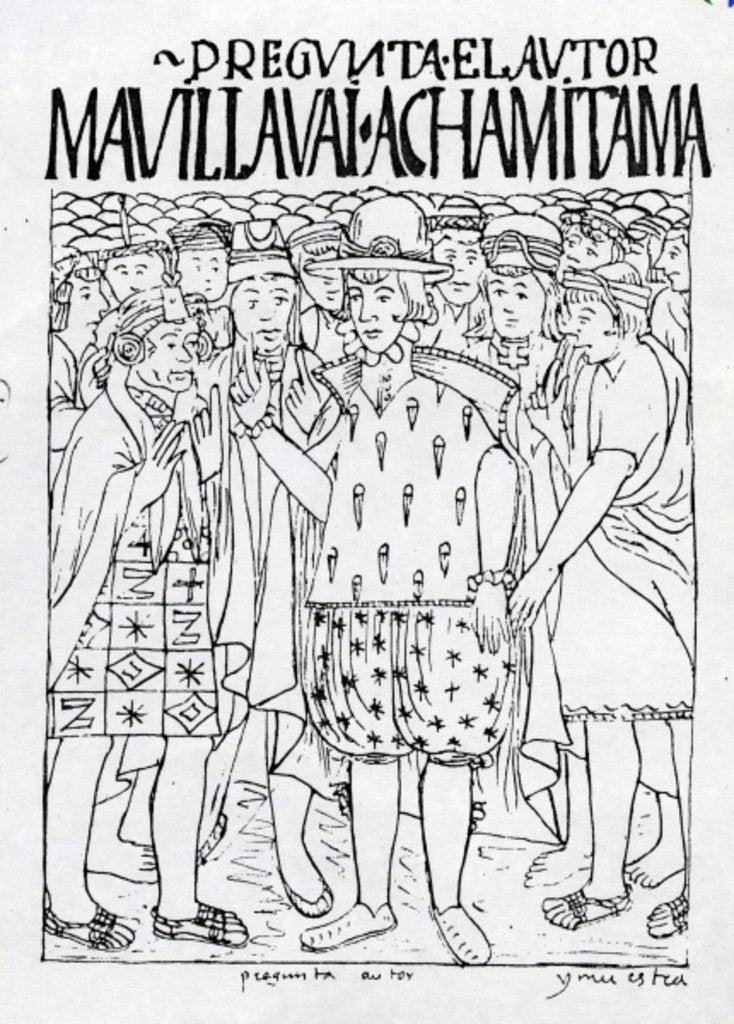 Detail of Poma de Ayala inquires about the history of ancient Peru by Felipe Huaman Poma de Ayala