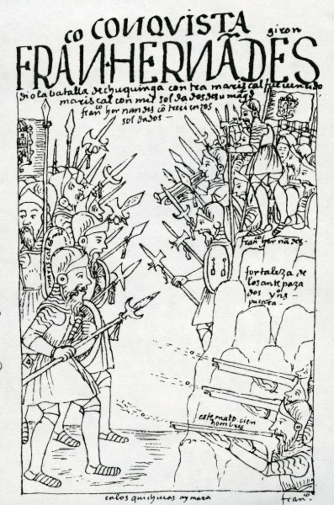 Detail of The Rebel Forces of Francisco Hernandez Giron defeat the King's men at the Battle of Chuquinga by Felipe Huaman Poma de Ayala