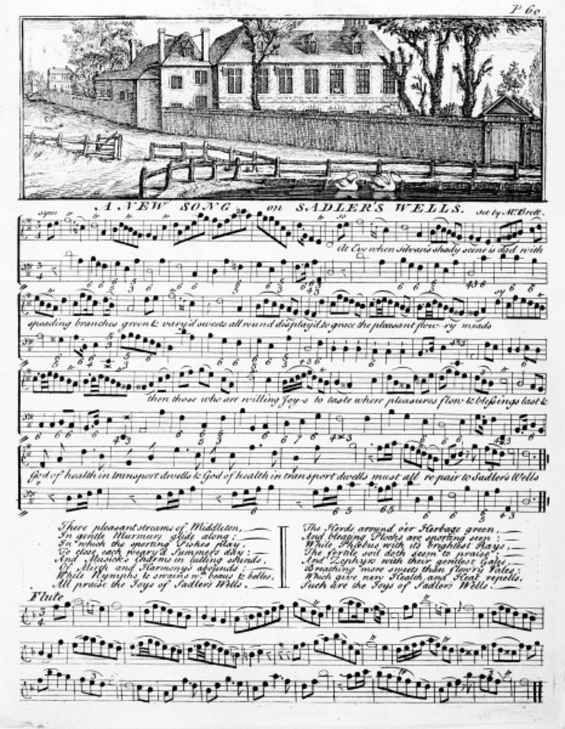 Detail of Sheet music for 'A New Song on Sadler's Wells', 1746 by English School