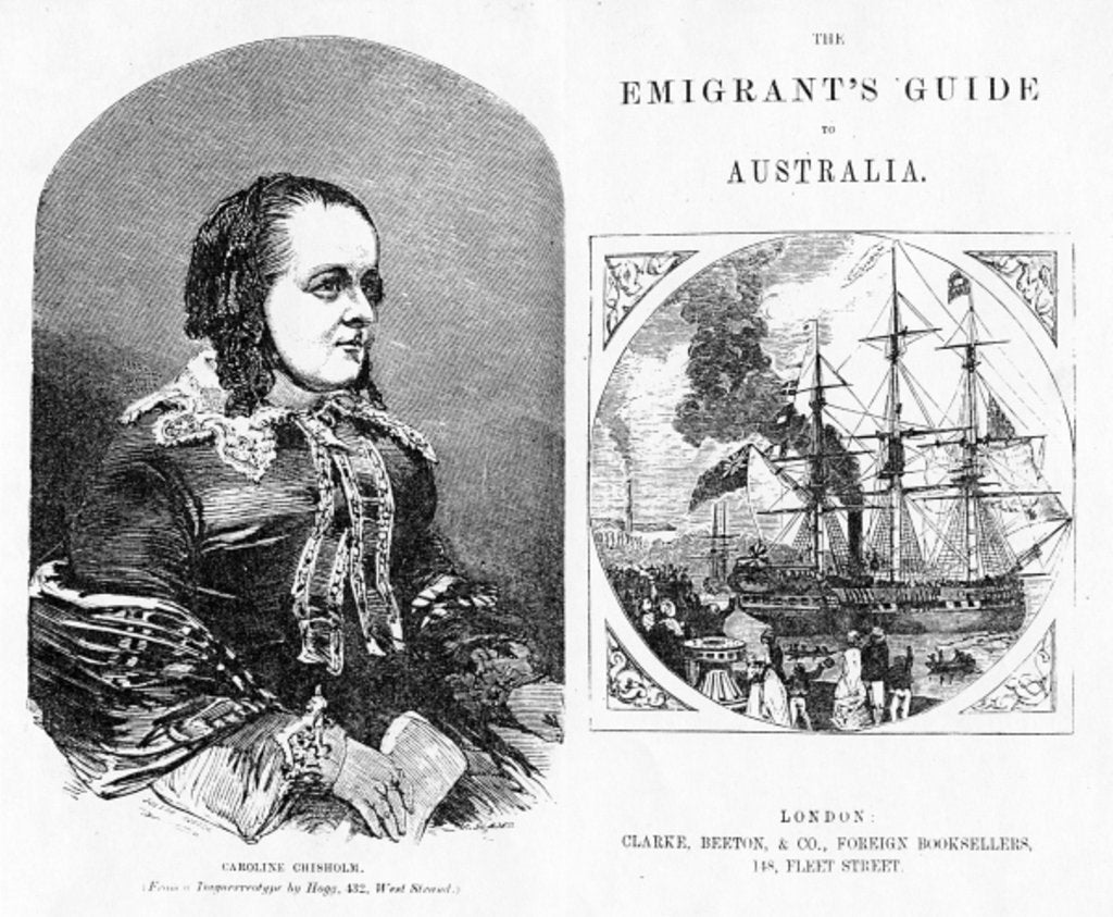 Detail of Title page and Frontispiece to 'The Emigrant's Guide to Australia', by Eneas Mackenzie published by Clarke, Beeton & Co., 1853 by English School