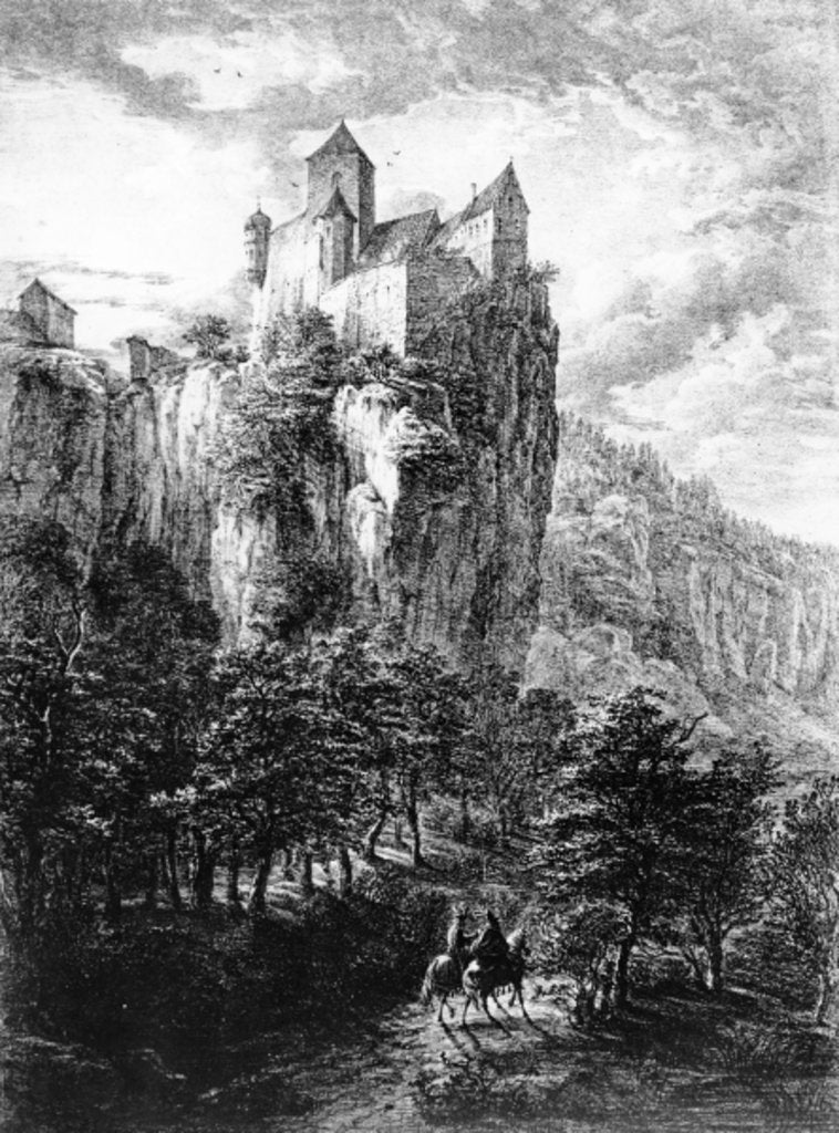 Detail of Schloss Prunn in Altmuhlthal, print by Friedrich Wilhelm Bollinger, 1818 by Domenico Quaglio (after)