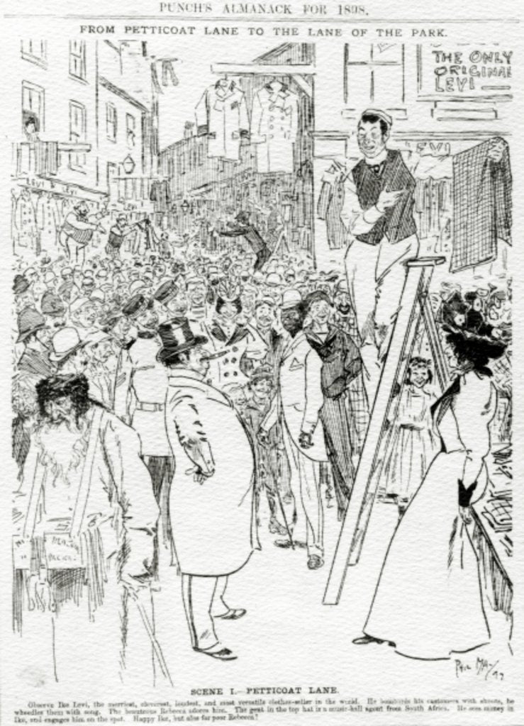 Detail of Scene I, Petticoat Lane, published in 'Punch's Almanack for 1898' by Phil May