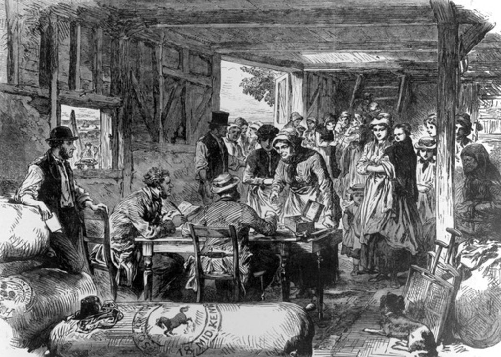 Detail of Hop pickers waiting to be paid by English School