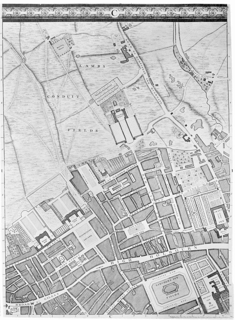 Detail of A Map of Bloomsbury and Holborn, London, 1746 by John Rocque