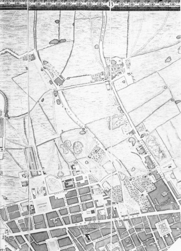 Detail of A Map of the West End and Soho, London, 1746 by John Rocque