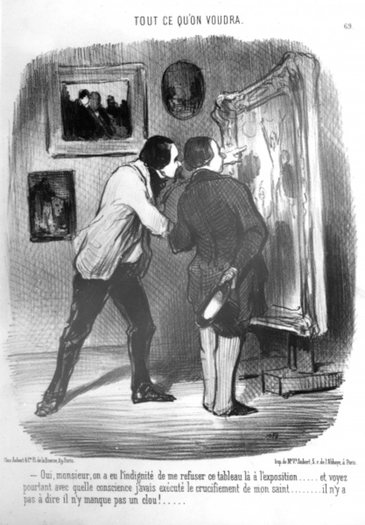 Detail of Yes Sir, they had the cheek to reject this picture from the exhibition...you can see for yourself how conscientiously I showed the crucifixion of my saint...not a nail is missing. by Honore Daumier
