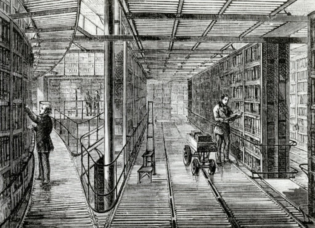 Detail of The Book-Cases at the British Museum by English School