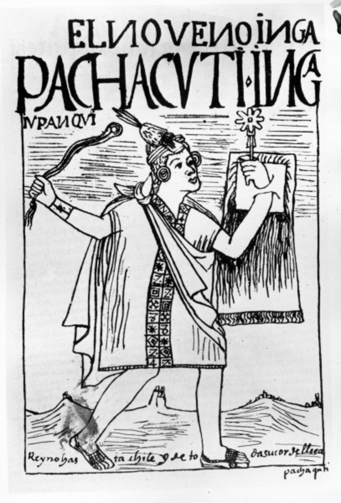 Detail of Pachacuti Inca, the ninth Sapa Inca by Felipe Huaman Poma de Ayala