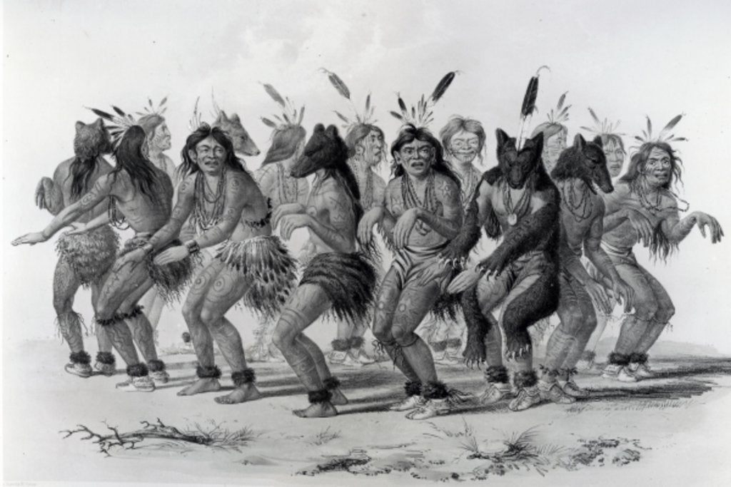 Detail of Native American Bear Dance by George Catlin