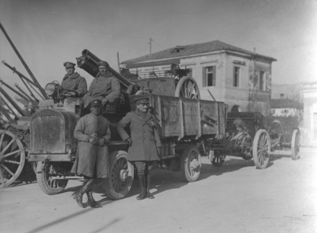 Detail of British soldiers in Italy during WWI transporting a field gun by English Photographer