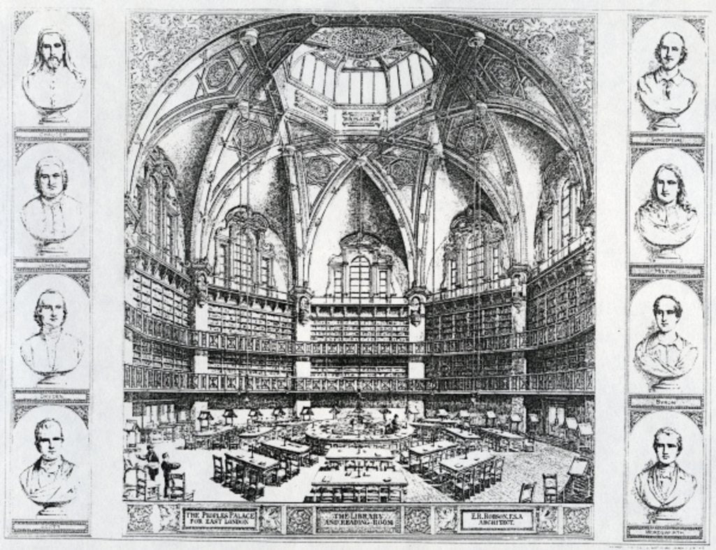 Detail of The Library and Reading Room at The People's Palace for East London, c.1880s by English School