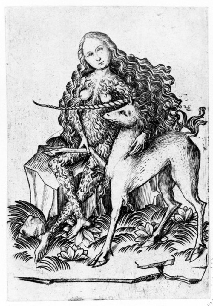 Detail of A Wild Woman and a Unicorn c. 1460 by Master E. S.