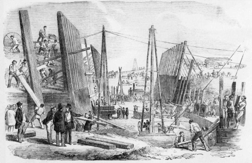 Detail of The New Victoria Dock Works, Plaistow Marches, published in 'The Illustrated London News' September 9 1854 by English School