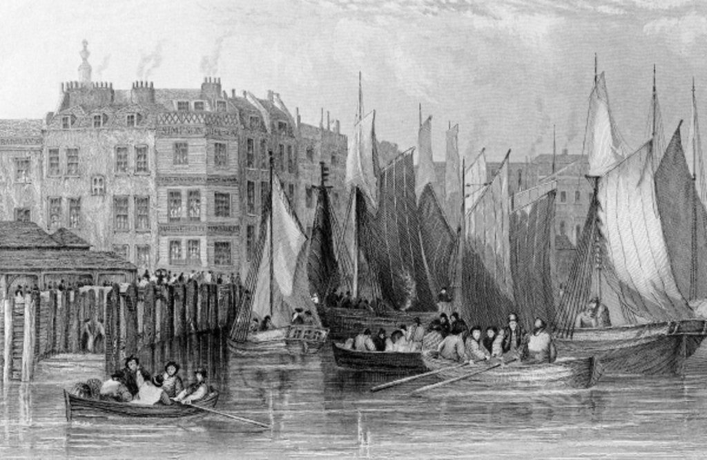 Detail of Billingsgate, illustration in 'History of London: Illustrated by views of London and Westminster' by John Woods by John Francis Salmon