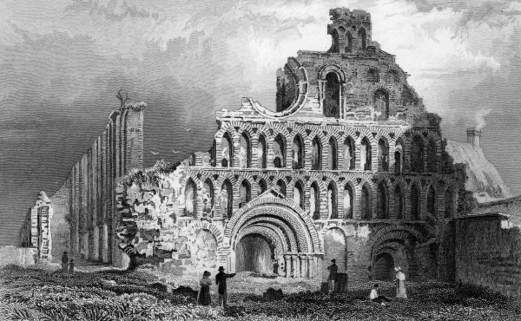 Detail of St. Botolph's Priory, Colchester, Essex, 1832 by William Henry Bartlett