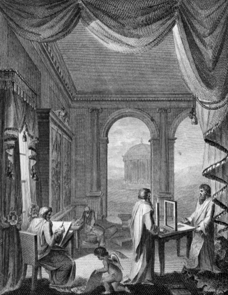 Detail of Frontispiece to 'The Cabinet-Maker and Upholsterer's Drawing-Book' by Thomas Sheraton, published 1793 by Thomas Sheraton
