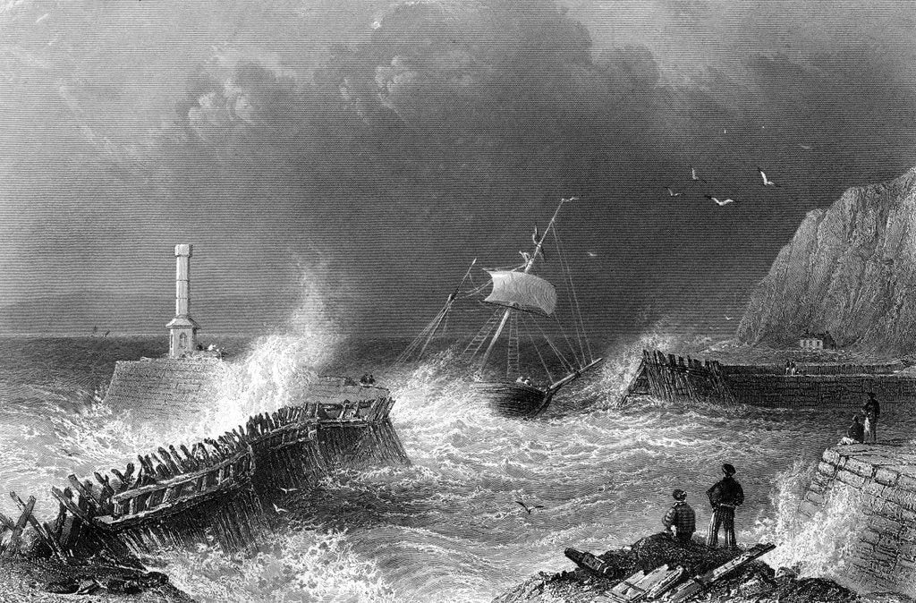 Detail of Mary-Port Pier, c.1840-50 by William Henry Bartlett