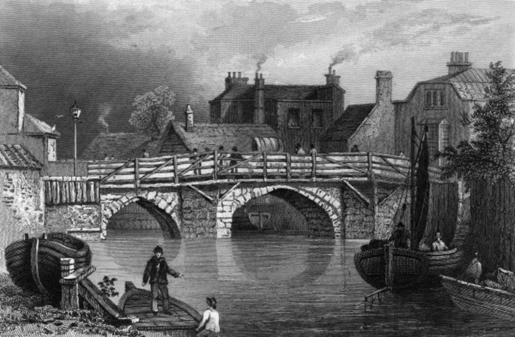 Detail of Bow Bridge, Essex by William Henry Bartlett